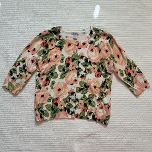 Hampshire Studio Floral Sequin Crewneck Cardigan - Pink & Green